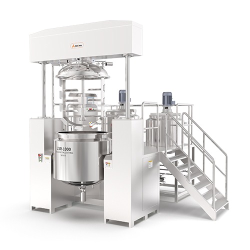 Hydraulic lift vacuum emulsifying mixer